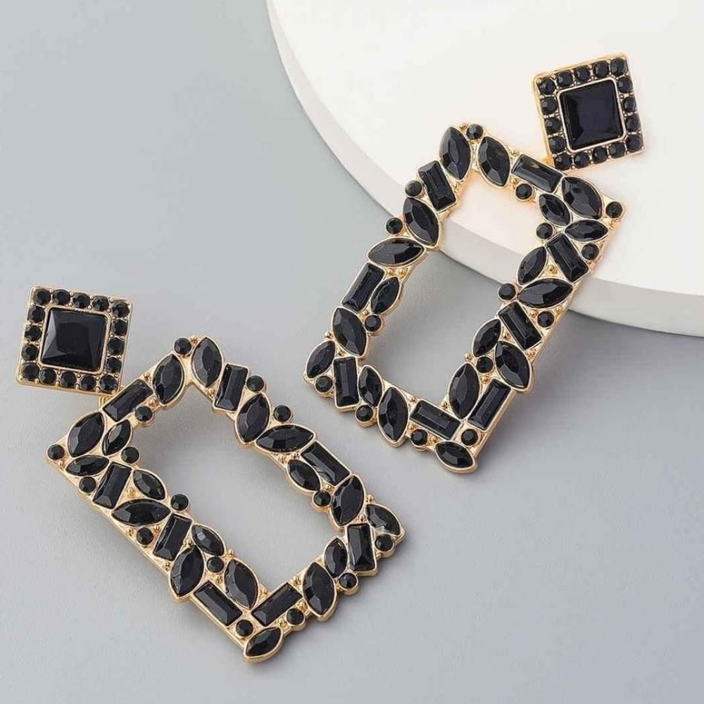 Accessories, Black Rhinestone Drop Earrings